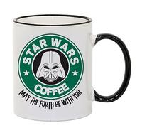 Birthday Mug, May The 4th Be with You, Coffee Lover Gift, Christmas Mug, Movie Coffee Mug Gift, Coffee, Tea Cocoa Soup Daily use 11oz Ceramic Coloured Rim Mug. (Black Rim)