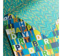 Birthday neon blue wrapping paper | 3 x premium gift wrap sheets | delivered in tube (not folded) | luxury 110gsm 50 x 70cm double sided giftwrap | Printed in the UK and fully recyclable