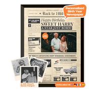 Birthday Newspaper Poster 1960 - personalised front page with photo, name & message - unique 65th birthday gift for him or her born in 1960 - vintage print, optional black frame - lasting keepsake
