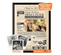 Birthday Newspaper Poster 1971 - personalised front page with photo, name & message - unique 54th birthday gift for him or her born in 1971 - vintage print, optional black frame - lasting keepsake
