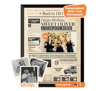 Birthday Newspaper Poster 1975 - personalised front page with photo, name & message - unique 50th birthday gift for him or her born in 1975 - vintage print, optional black frame - lasting keepsake