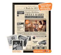 Birthday Newspaper Poster 1977 - personalised front page with photo, name & message - unique 48th birthday gift for him or her born in 1977 - vintage print, optional black frame - lasting keepsake
