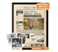 Birthday Newspaper Poster 1982 - personalised front page with photo, name & message - unique 43rd birthday gift for him or her born in 1982 - vintage print, optional black frame - lasting keepsake