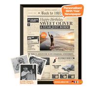 Birthday Newspaper Poster 1983 - personalised front page with photo, name & message - unique 42nd birthday gift for him or her born in 1983 - vintage print, optional black frame - lasting keepsake