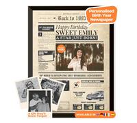 Birthday Newspaper Poster 1993 - personalised front page with photo, name & message - unique 32nd birthday gift for him or her born in 1993 - vintage print, optional black frame - lasting keepsake