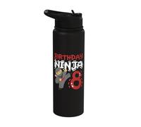Birthday Ninja 8 Years Old Karate Kids 8th Birthday Boys Stainless Steel Insulated Water Bottle