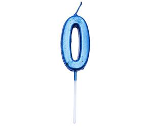 Birthday Number 0 Candle Blue Cake Topper Decorations for 10th 20th 30th 40th 50th Birthday Anniversary Party Supplies Metallic Number Candle Celebration Cake Décor