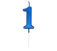 SHATCHI Blue 1 Number Candle Boys Birthday Wedding Anniversary New Year Party Cake Decorations Topper,4.5 cm