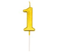 Birthday Number 1 Candle Gold Cake Topper Decorations for 10th 20th 30th 40th 50th Birthday Anniversary Party Supplies Metallic Number Candle Celebration Cake Décor