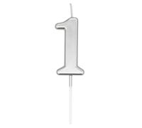Shatchi Gifts 4 All Occasions Limited Silver 1 Number Candle Birthday Anniversary Party Cake Decorations Topper, 4.5 cm