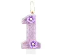 Birthday Number 1 Candles, Purple Flower 1st Birthday Candles for Cake Topper Decorations, Birthday Party Wedding Anniversary Celebration Supplies