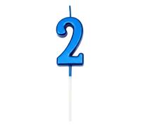 Birthday Number 2 Candle Blue Cake Topper Decorations for 10th 20th 30th 40th 50th Birthday Anniversary Party Supplies Metallic Number Candle Celebration Cake Décor