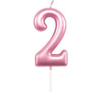 Birthday Number 2 Candle Pink Cake Topper Decorations for 10th 20th 30th 40th 50th Birthday Anniversary Party Supplies Metallic Number Candle Celebration Cake Décor