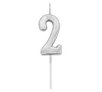 Shatchi Gifts 4 All Occasions Limited Silver 2 Number Candle Birthday Anniversary Party Cake Decorations Topper, 4.5 cm