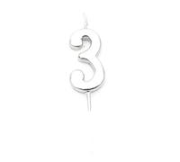 Gifts 4 All Occasions Limited Shatchi Silver 3 Number Candle Birthday Anniversary Party Cake Decorations Topper,4.5 cm