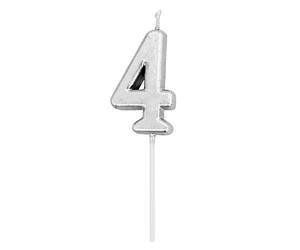 Birthday Number 4 Candle Silver Cake Topper Decorations for 10th 20th 30th 40th 50th Birthday Anniversary Party Supplies Metallic Number Candle Celebration Cake Décor