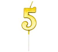 Birthday Number 5 Candle Gold Cake Topper Decorations for 10th 20th 30th 40th 50th Birthday Anniversary Party Supplies Metallic Number Candle Celebration Cake Décor
