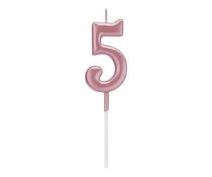 Birthday Number 5 Candle Pink Cake Topper Decorations for 10th 20th 30th 40th 50th Birthday Anniversary Party Supplies Metallic Number Candle Celebration Cake Décor