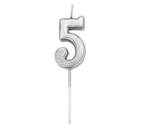 Birthday Number 5 Candle Silver Cake Topper Decorations for 10th 20th 30th 40th 50th Birthday Anniversary Party Supplies Metallic Number Candle Celebration Cake Décor