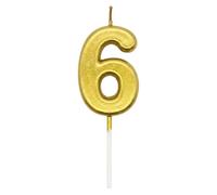 Birthday Number 6 Candle Gold Cake Topper Decorations for 10th 20th 30th 40th 50th Birthday Anniversary Party Supplies Metallic Number Candle Celebration Cake Décor