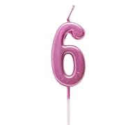 Birthday Number 6 Candle Pink Cake Topper Decorations for 10th 20th 30th 40th 50th Birthday Anniversary Party Supplies Metallic Number Candle Celebration Cake Décor