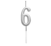 Birthday Number 6 Candle Silver Cake Topper Decorations for 10th 20th 30th 40th 50th Birthday Anniversary Party Supplies Metallic Number Candle Celebration Cake Décor