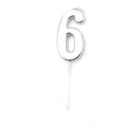 Birthday Number 6 Candle Silver Cake Topper Decorations for 10th 20th 30th 40th 50th Birthday Anniversary Party Supplies Metallic Number Candle Celebration Cake Décor