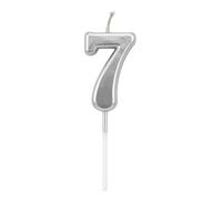 Birthday Number 7 Candle Silver Cake Topper Decorations for 10th 20th 30th 40th 50th Birthday Anniversary Party Supplies Metallic Number Candle Celebration Cake Décor