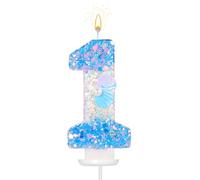 Birthday Number Candle, 2.95 Inch Beach Theme Mermaid Number Candle Glitter Shell Sequins Number Candles Numeral Birthday Candles Cake Topper for Wedding Baby Shower Party (1)