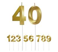 Birthday Number Candle, 40th Birthday Candles for Cake Birthday Decorations Happy Birthday Cake Topper Cake Candles, for Anniversary Wedding Party Celebration Supplies (Gold Number 0 and 4)
