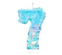 Birthday Number Candle, Blue & White Sequin Conch Pearl Shell Birthday Candle Number Cake Topper for Ocean Beach Themed Party Supplies Decoration (7)