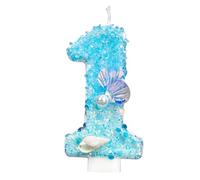 Birthday Number Candle, Blue & White Sequin Conch Pearl Shell Birthday Candle Number Cake Topper for Ocean Beach Themed Party Supplies Decoration (1)