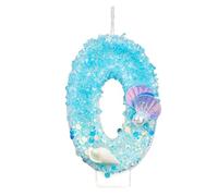 Birthday Number Candle, Blue & White Sequin Conch Pearl Shell Birthday Candle Number Cake Topper for Ocean Beach Themed Party Supplies Decoration (0)