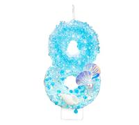 Birthday Number Candle, Blue & White Sequin Conch Pearl Shell Birthday Candle Number Cake Topper for Ocean Beach Themed Party Supplies Decoration (8)