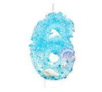 Birthday Number Candle, Blue & White Sequin Conch Pearl Shell Birthday Candle Number Cake Topper for Ocean Beach Themed Party Supplies Decoration (6)