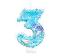 Birthday Number Candle, Blue & White Sequin Conch Pearl Shell Birthday Candle Number Cake Topper for Ocean Beach Themed Party Supplies Decoration (3)