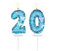 Birthday Number Candles, 7.5cm/2.95in Butterfly Birthday Sequin Cake Toppers Blue Wedding Numeral Cupcake Decorations for Girls Anniversary Celebration Party Supplies (20th)