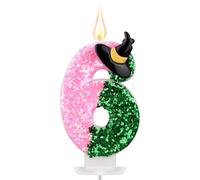 Birthday Number Candles, Witch Hat Numbers Funny Pink Green Cake Decorations for Birthday Anniversary Wedding Decor (Number 6)