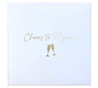 Birthday or Anniversary "Cheers" Guestbook - Ideal Keepsake for Party Celebration - White/Gold (70)