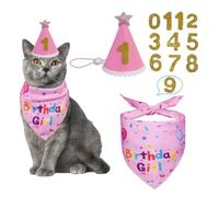 Birthday Outfit Set With Birthdays Hat, Bandana, Bow Tie & Cake Topper Numbers | Adjustable Pet Party Costume for Small to Large Dogs Cats(Style 3)