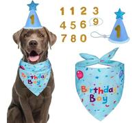 Birthday Outfit Set With Birthdays Hat, Bandana, Bow Tie & Cake Topper Numbers | Adjustable Pet Party Costume for Small to Large Dogs Cats(Style 6)