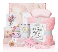 Birthday Pamper Gifts for Women 11 Pcs Self Care Basket Gift for Her Package Relaxation Get Well Soon Hamper Spa Bath Set with Flannel Blanket for Mum Wife Friends Sister Daughter, Pink