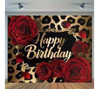 Birthday Party Background Banner 1 piece red rose and leopard print Happy photography