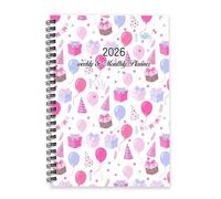 Birthday Party Balloons 2026 Journal Diary A5 To Do List Notebook Personal Organiser 2026 Journal for Women Diary for Project Week To View Monthly Year Planner with Dotted Line Note Page Slim
