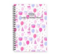 Birthday Party Balloons 2026 Planner Diary A5 To Do List Notebook Diaries 2026 Diary Women and Journal for Travel Week To View Monthly Year Planner with Dotted Line Note Page Slim