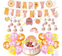 Birthday Party Decoration, Happy Birthday Banner, 46Pcs Birthdays Party Supplies Cake Topper for Spring Garden Partys Afternoon Tea Wedding Birthdays Engagement