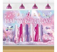 Birthday Party Decorations Backdrop Banner 5x3Ft Pink Purple Themed Happy Birthday Decorations Backdrop Banner Background Photo Booth Props for Music Themed Party Supplies