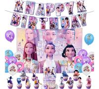 Birthday Party Decorations, Happy Birthday Banner, Huntrix Huntr/X Cake Topper Cupcake Toppers Banner Balloons Party Decorations Supplies for K-pop Fans (B)