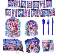 Birthday Party Decorations, K-Pop’s Dem-ons Hunters Party Supplies - Happy Birthday Banner, Balloons, Cake Topper,Backdrop H-Huntrix Themed Supplies for Kids Fans (A1)