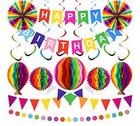 Birthday Party Decorations Reusable Happy Birthday Banner, Birthday Bunting, Honeycomb Decorations, Paper Lanterns Decorations, Pom Poms, Streamers for Kids Aldult